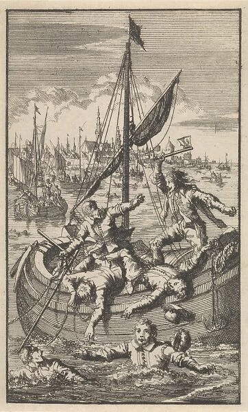 Pietro Ciacconne conquers a boat from Leiden The Netherlands, 1574, Jan Luyken, 1699