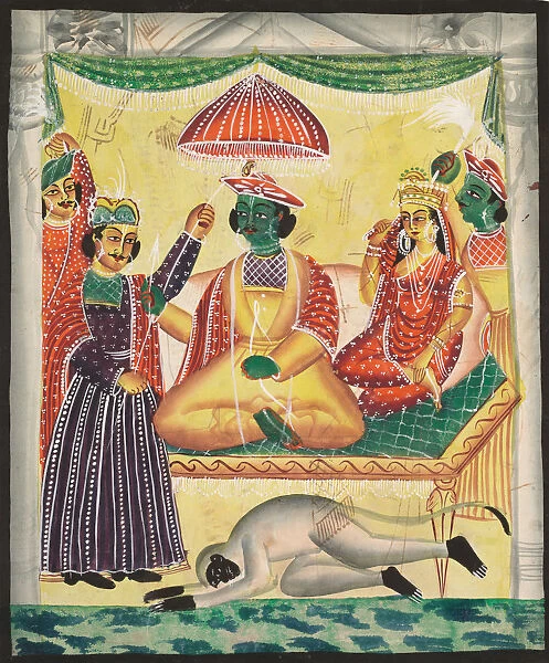 Rama Sita 1800s India Calcutta Kalighat painting