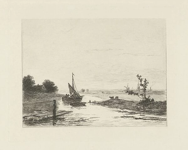 River view, print maker: Jacob van Rees, 1869 - 1928