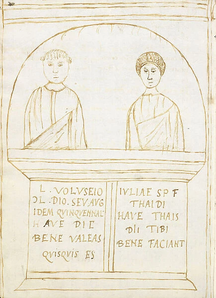 Roman funerary cippus portrait busts deceased couple