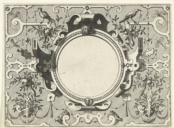 Round cartouche surrounded by scroll work with garlands and fruit bunches, Johannes