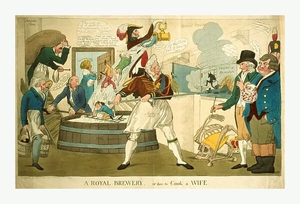 A royal brewery, or how to cook a wife, engraving 1821, George IV, a conning stoker