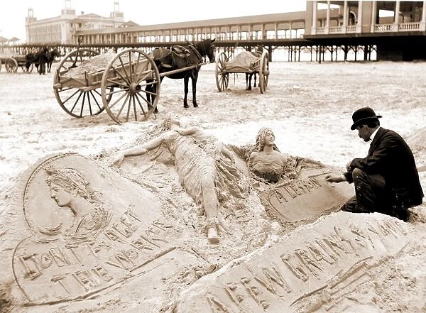 The Sandman, Atlantic City, N. J, Beaches, Sand sculpture, United States, New Jersey