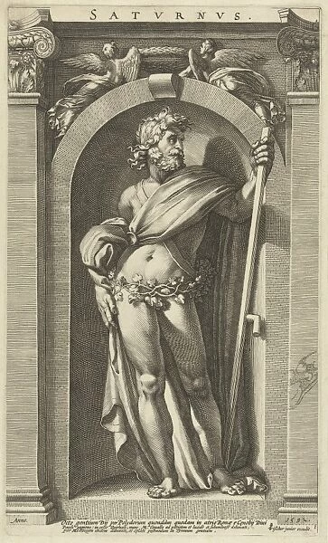 Saturn, standing in a niche, a scythe in his left hand, series of eight prints of