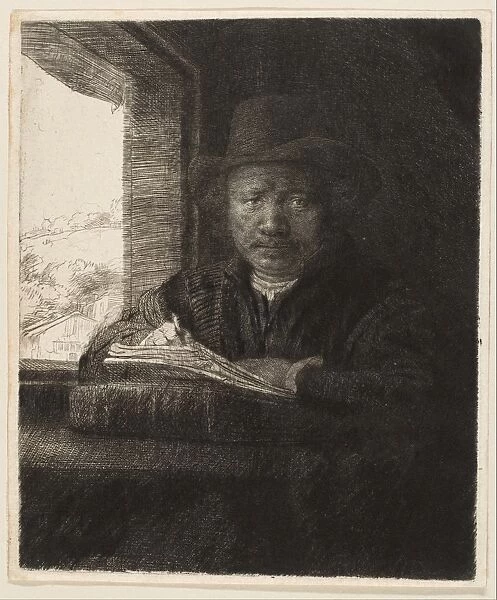 Self-Portrait Drawing Window 1648 Etching drypoint