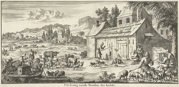 Shepherds donate a tenth of their flock, Willem Goeree, Jan Luyken, 1683