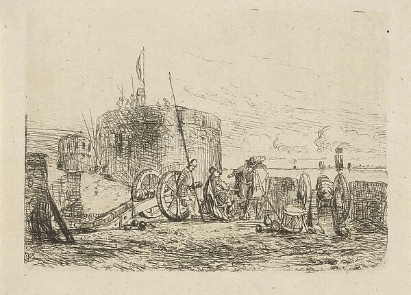 Soldiers in a coastal battery, Henri Adolphe Schaep, 1841 - 1870