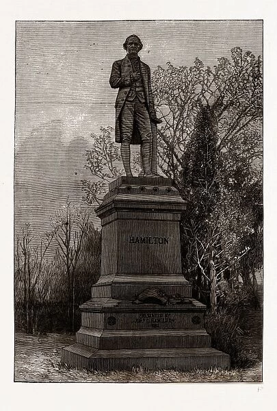STATUE OF ALEXANDER HAMILTON, CENTRAL PARK, 19th century engraving, USA, America