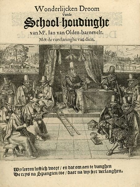 Title print of the pamphlet in 1618 entitled, Wonderlijcken Droom Vande School-houdinghe