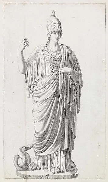 Una statua di Minerva vestits... con serpe piedi