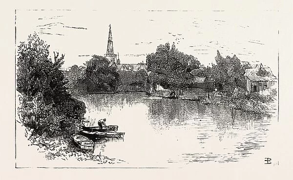 View from the New Bridge over the Ouse at Bedford, Engraving 1884, Uk, Britain, British