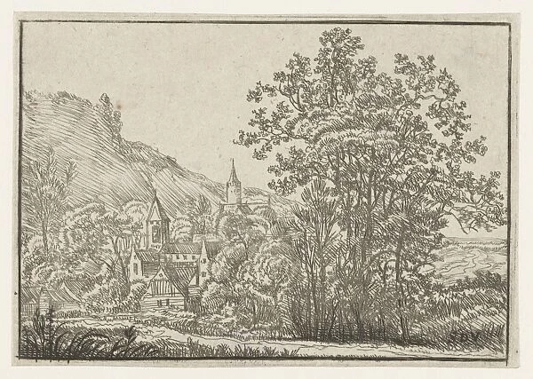 Village with two towers, Anonymous, 1610 - 1703