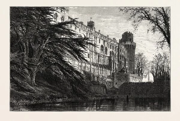 WARWICK CASTLE FROM THE WEST, UK, Great Britain, United Kingdom, 19th century engraving