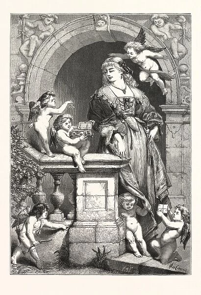 Whisperings of St. Valentine. Drawn by Charles Cattermole (1832-1900), Engraving 1876