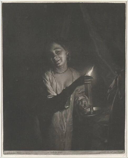 Young Woman Holding Candle Bedchamber n. d Mezzotint