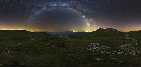 360 panorama of the Milky Way over Lago-Naki plateau, Russia