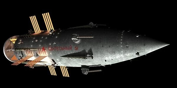 Artists concept of an Orion-drive battleship; Soviet style