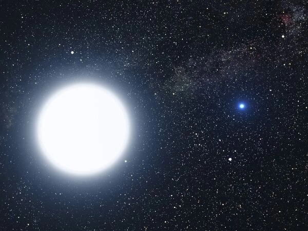 Artists concept showing the binary star system of Sirius A and Sirius B