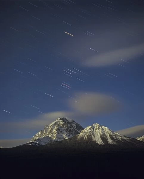 Orion star tails over Mt. Temple, Banff National Park, Alberta, Canada