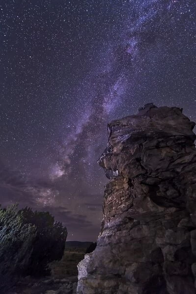A rocky hoodoo against the Milky Way, Oklahoma