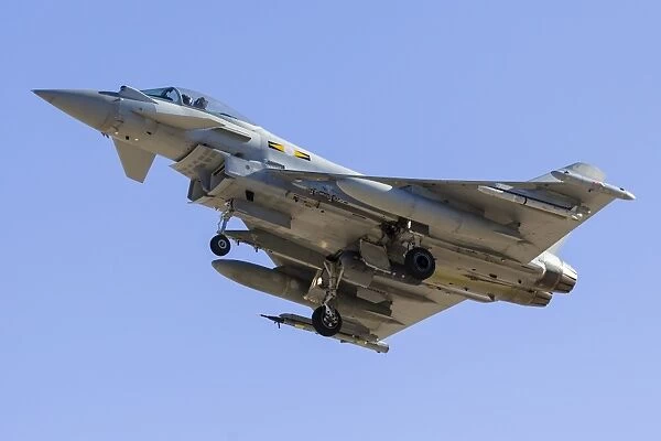 A Royal Air Force Typhoon fighter on final approach to Nellis Air Force Base, Nevada