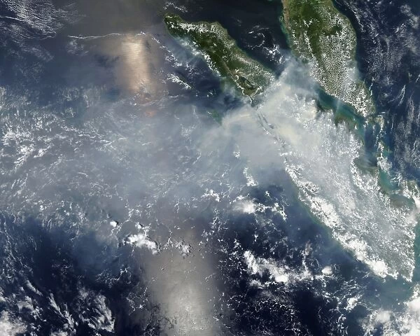 Satellite view of smoke and fires burning in Sumatra