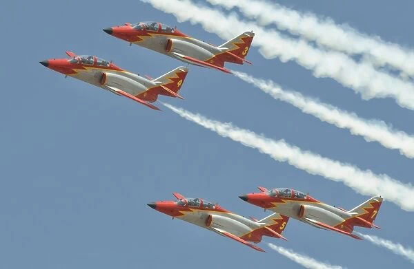 Spanish Air Force Patrulla Aguila performing at an airshow in Morocco