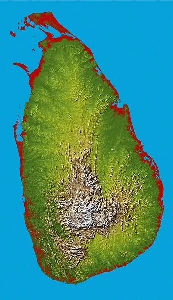 Sri Lanka. February 2000 - The topography of the island nation of Sri Lanka