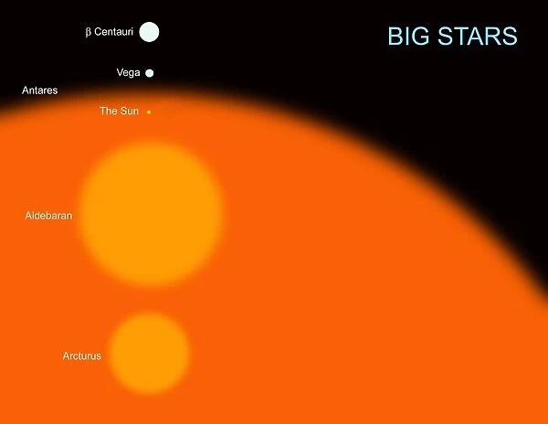 The sun compared to four typical large stars