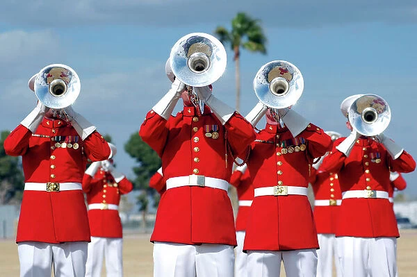 U. S. Marine Corps Drum and Bugle Corps performing