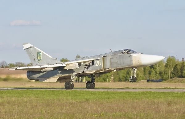 Ukrainian Air Force Su-24 aircraft landing at Lutsk Air Base, Ukraine
