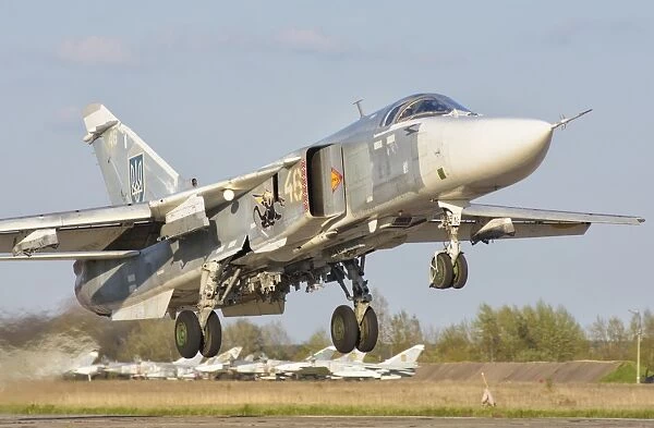 Ukrainian Air Force Su-24 aircraft landing at Lutsk Air Base, Ukraine