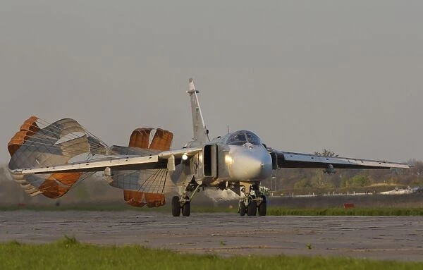 Ukrainian Air Force Su-24 landing at Lutsk Air Base, Ukraine
