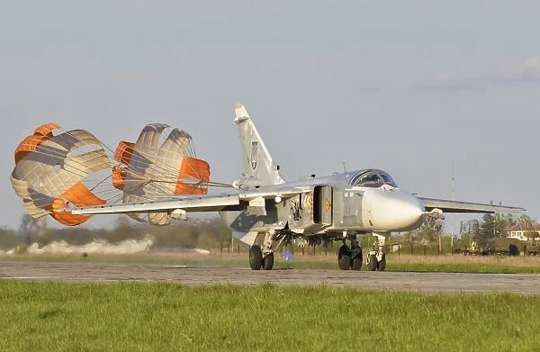 Ukrainian Air Force Su-24 landing at Lutsk Air Base, Ukraine