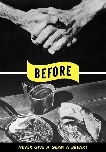 Vintage World War II poster of two soapy hands washing up