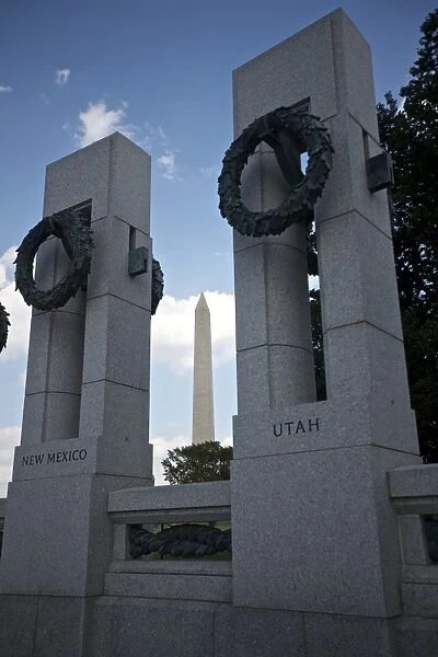 Wreaths adorn the U. S. World War II Memorial, Washington D. C