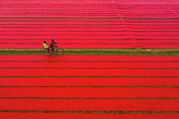 Bicycle on red cloths