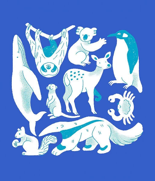 Blue Animal Collage