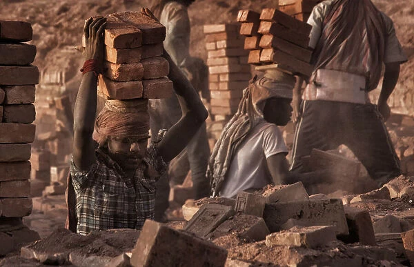 Brick factory (2): Workers stacking bricks