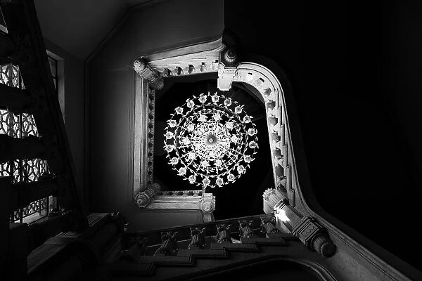 B&W Chandelier And Stairs