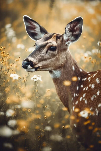 Deer In Flower Field