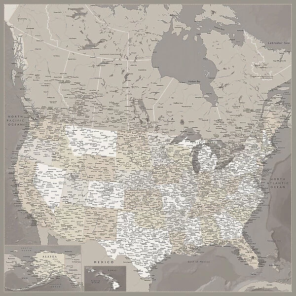 Highly detailed map of the United States, Davey