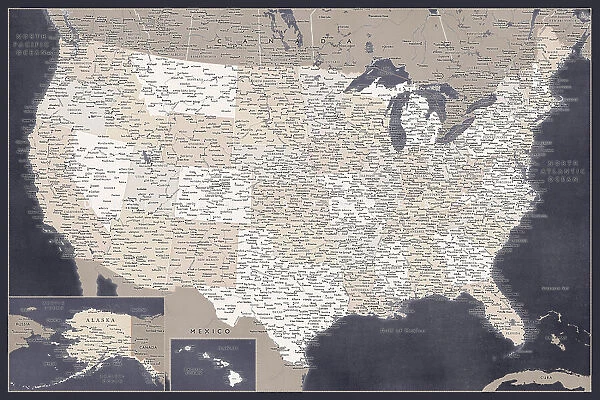 Highly detailed map of the United States, Glyn