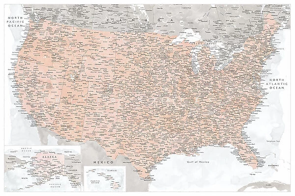 Highly detailed map of the United States, Lynette