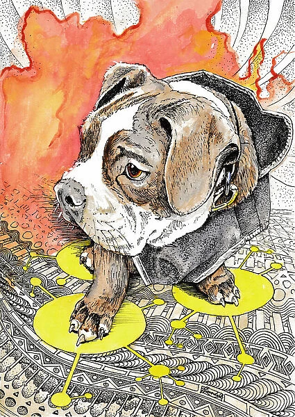 Laki. Dog Watercolor Doodle Painting