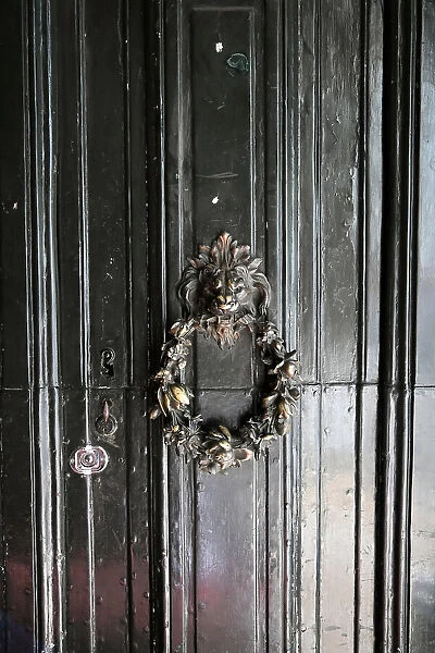 Old front door with lionhead