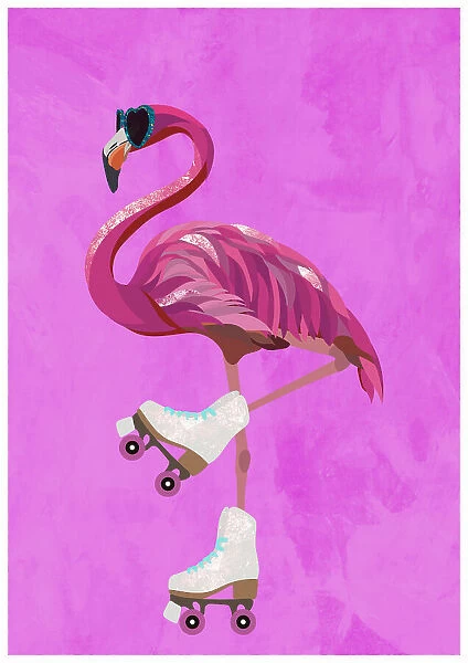 Pink Flamingo Roller Skating