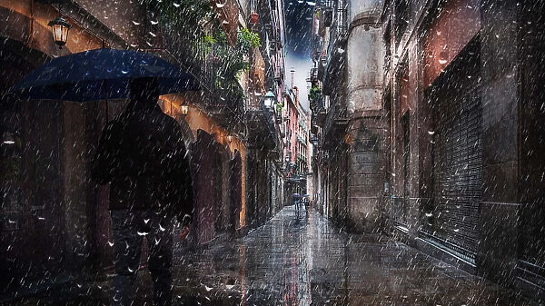 RAIN IN THE ALLEYS OF BARCELLONA