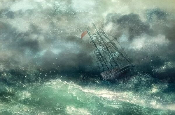 a struggle in stormy seas