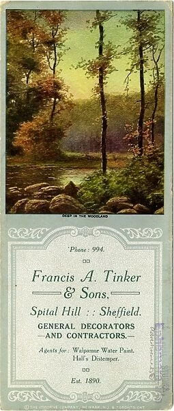 Advertisement (blotter) for Francis A. Tinker and Sons, General Decorators and Contractors, Spital Hill